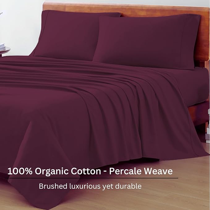 LANE LINEN Sustainably Produced 100% Organic Cotton Twin Bed Sheet Set, Soft & Breathable Naturally Cool Temperature Regulating Twin Sheet Set, Low Pilling Fade Resistant Bed Sheets- Windsor Wine