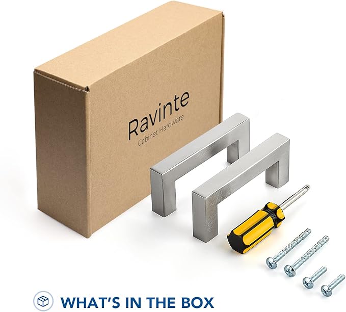 Ravinte 50 Pack Brushed Nickel Kitchen Cabinet Handles 3 Inch Cabinet Pulls Square Kitchen Hardware for Cabinet Drawer Pulls Drawer Handles Come with Screwdriver