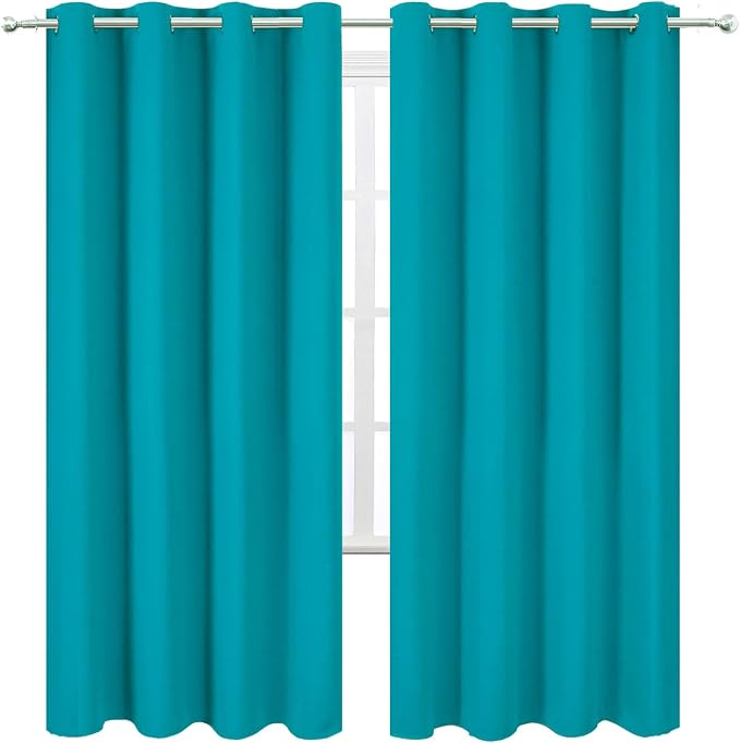Blackout Curtains 66 x 72 Inch Long Teal Curtains Set of 2 Panels Room - Image 2