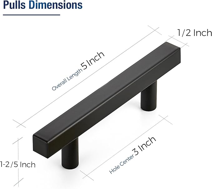JOY DECOR 10 Pack 3 Inch Matte Black Square Cabinet Handles Stainless Steel Cabinet Hardware Pulls for Kitchen and Drawers with 5 Inch Overall Length