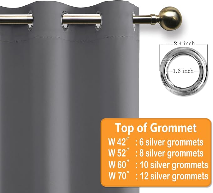 Grommet Blackout Curtains for Bedroom, 70 x 63 Inches, Light Grey | Thermal - Image 5