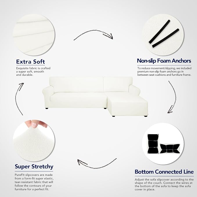 PureFit Stretch Sectional Couch Covers 2 pcs Non Slip L Shape Sofa Cover | - Image 3