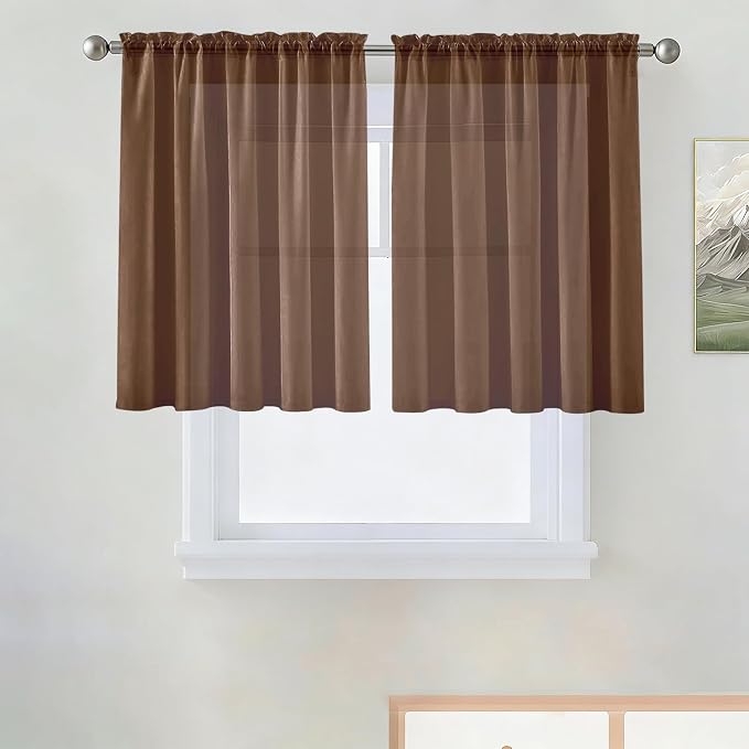 SpaceDresser Basic Rod Pocket Sheer Voile Window Curtain Panels Brown 1 Pair 2 by SpaceDresser