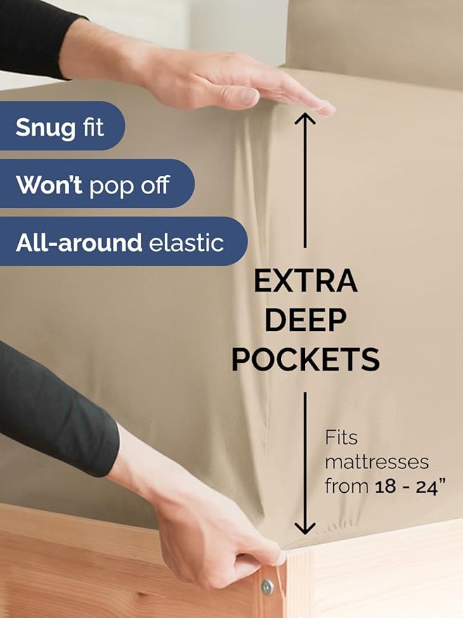 Extra Deep Twin Sheet Set - 4 Piece Breathable and Cooling Sheets - Hotel Luxury Bed Sheets Set - Easy & Secure Fit - Soft, Wrinkle Free and Comfy Sheets Set - Cream Sheet Set with Extra Deep Pockets