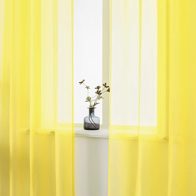 Yellow Curtains 108 Inches Long for Bedroom 2 Panels Grommet Voile Drapes Semi Sheer Light Filtering Sliding Glass Door Curtains for Floor Length Windows Patio Living Room Wide 52x108 Inch Length