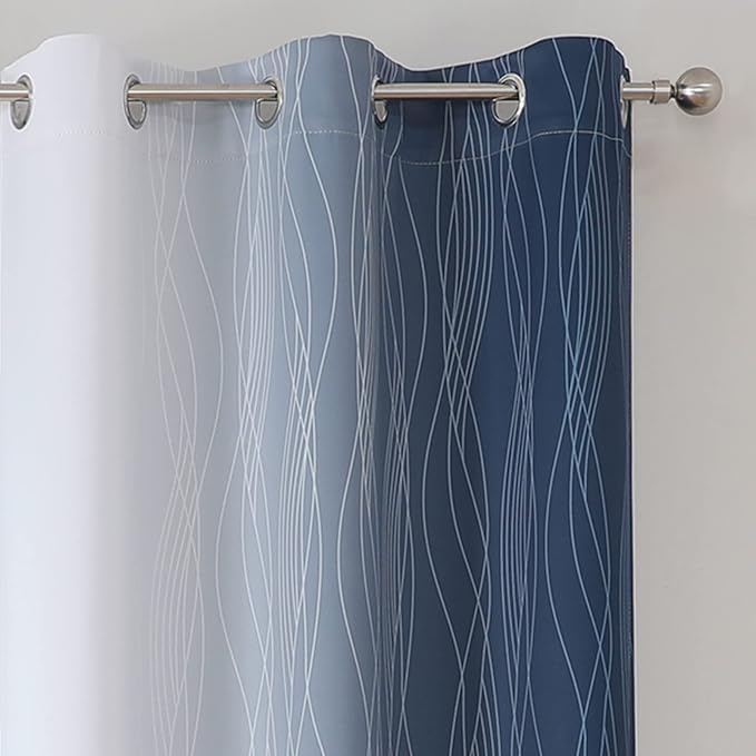 Navy Blue and Greyish White Blackout Curtains - Image 4