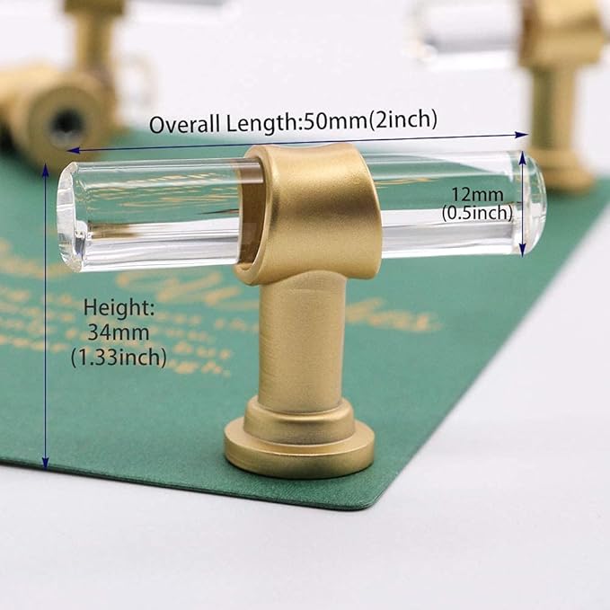 LONTAN 20 Pack Acrylic Kitchen Cabinet Knobs Gold Drawer Knobs Modern T Bar Clear Cabinet Door Handles White Kitchen Hardware for Dresser Bathroom,Zinc Alloy Base
