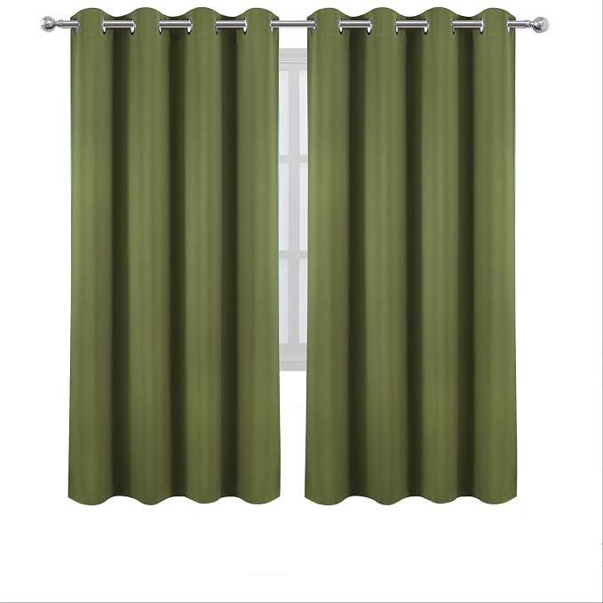 Blackout Curtains 66 x 72 Inch Long Olive Green Curtains Set of 2 Panels Room - Image 2