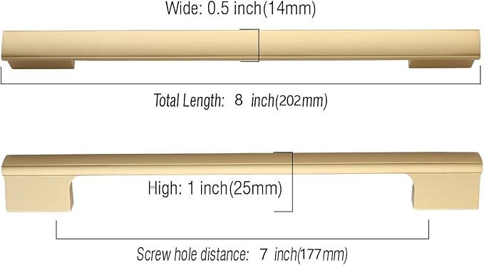 Asidrama 10 Pack 7 Inch(177mm) Brushed Gold Cabinet pulls Kitchen Cabinet Handles, Cabinet Pulls Gold Kitchen Cabinet Hardware for Cupboard Drawer Pulls