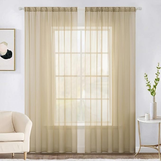 MIULEE 2 Panels Sheer Curtains for Living Room 54 X 102 Inches Beige | Window by MIULEE