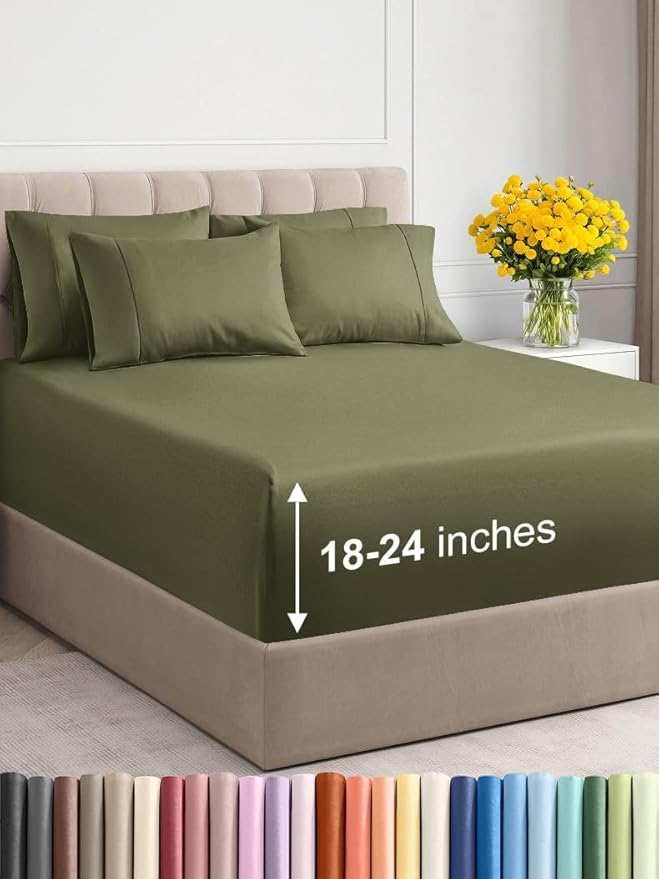 Extra Deep King Sheet Set - 6 Piece Breathable & Cooling Sheets - Hotel Luxury Bed Sheets Set - Easy & Secure Fit - Soft, Wrinkle Free & Comfy Sheets Set - Sage Green Sheet Set with Extra Deep Pockets