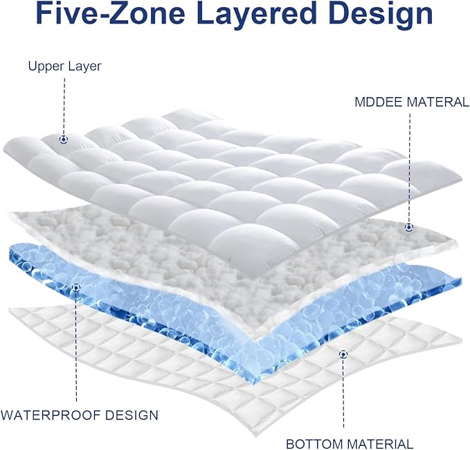 CYMULA Super Queen Mattress Topper Waterproof, Cooling Pillow Top Mattress Topper, Extra Thick Mattress Pad Cover with 8-21 Inch Pockets, Plush Down Alternative Fill Mattress Protector