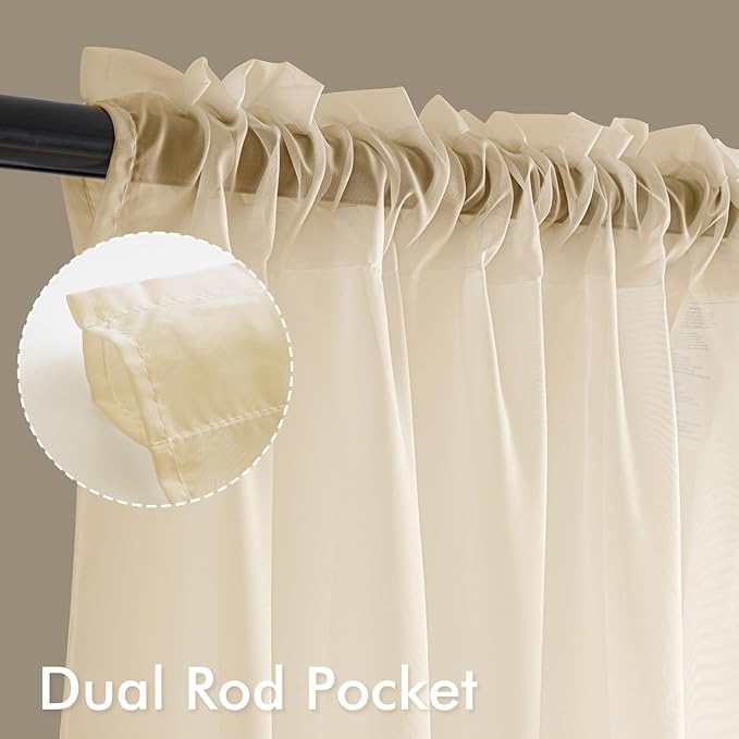 MIULEE Butter Cream Sheer Curtains 102 Inches Long 4 Panels 42 x 102 Inches | - Image 3
