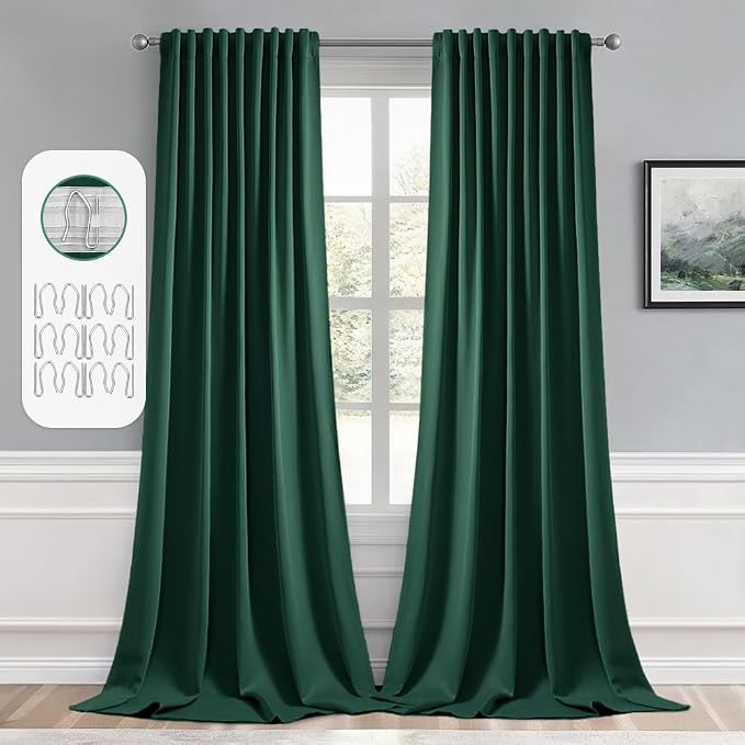 MIULEE Christmas Hunter Green Back Tab Blackout Curtains 52"x96" 2 Panels | Rod by MIULEE