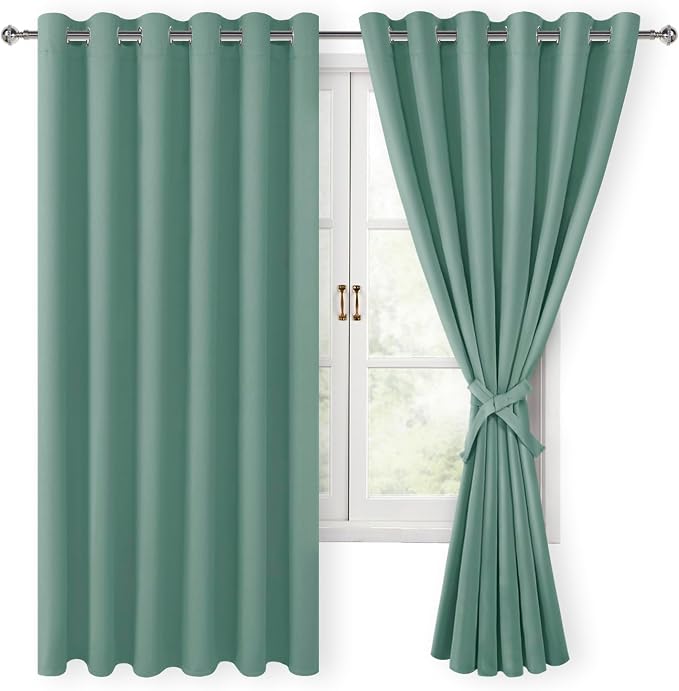 Blackout Curtains for Bedroom, Sage Green, 70 x 63 Inch, 2 Panels | Thermal by Hiasan