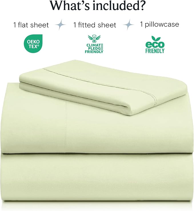LuxClub 3 PC Sheet Set Bed Sheets Deep Pockets 16" Eco Friendly Wrinkle Free Cooling Machine Washable Hotel Bedding Silky Soft - Sage Green Twin XL