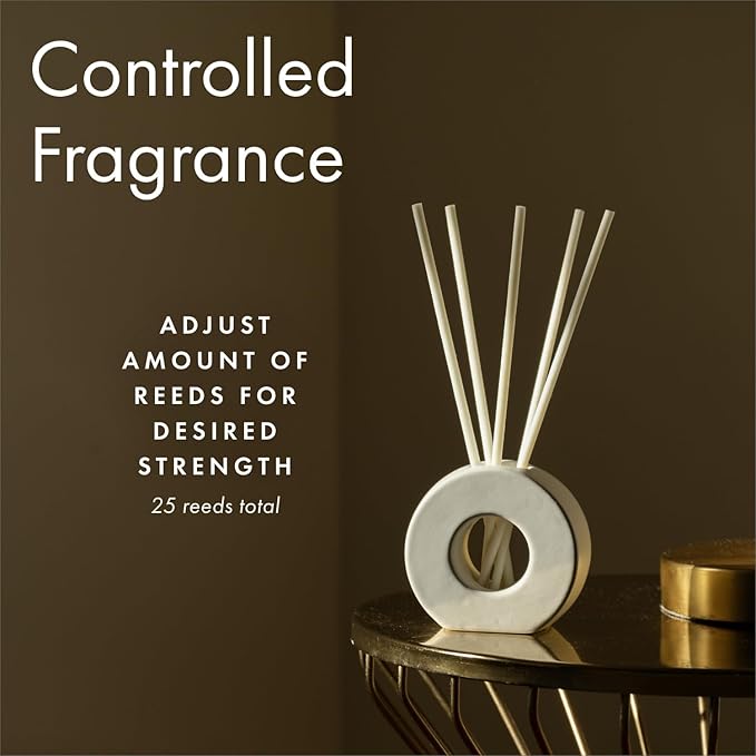 ScentAir Infused Liquidless Reeds | Includes 25 Flameless Reeds and 1 Decorative Vase, White | Essential Oil Aroma Diffuser Sticks | Fresh Spa Scents | Gifting Fragrance | Oudh