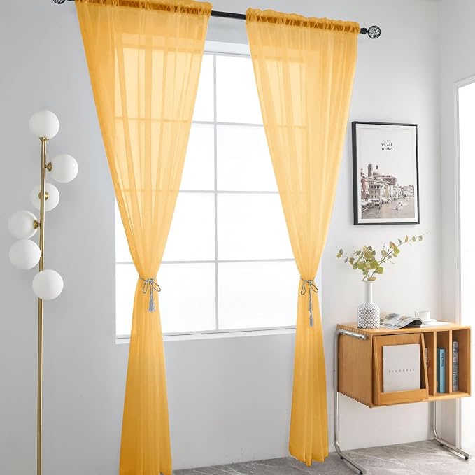 SpaceDresser Basic Rod Pocket Sheer Voile Window Curtain Panels Sand 1 Pair 2 - Image 2