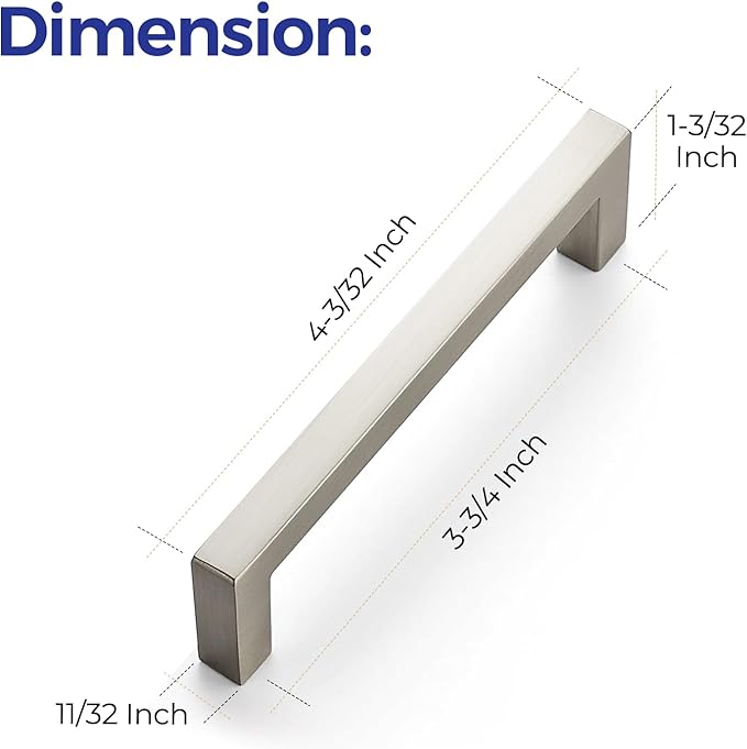Ravinte 15 Pack Solid 3-3/4 Inch Center to Center Slim Square Bar Drawer Handles Cabinet Hardware - Brushed Nickel Kitchen Pulls