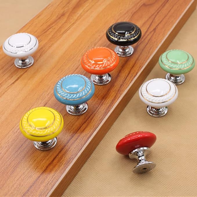 HUAMULAN 15 Pack Ceramic Knob Simple Dresser Kitchen Round Cabinet Pulls Zinc Alloy Base Cupboard Wardrobe Drawer Door Handles,3 Size Screws A4-43-BaiGold-15PCS