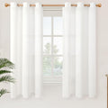 YoungsTex White Linen Semi Sheer Curtains 63 Inch Length 2 Panels, Grommet by YoungsTex
