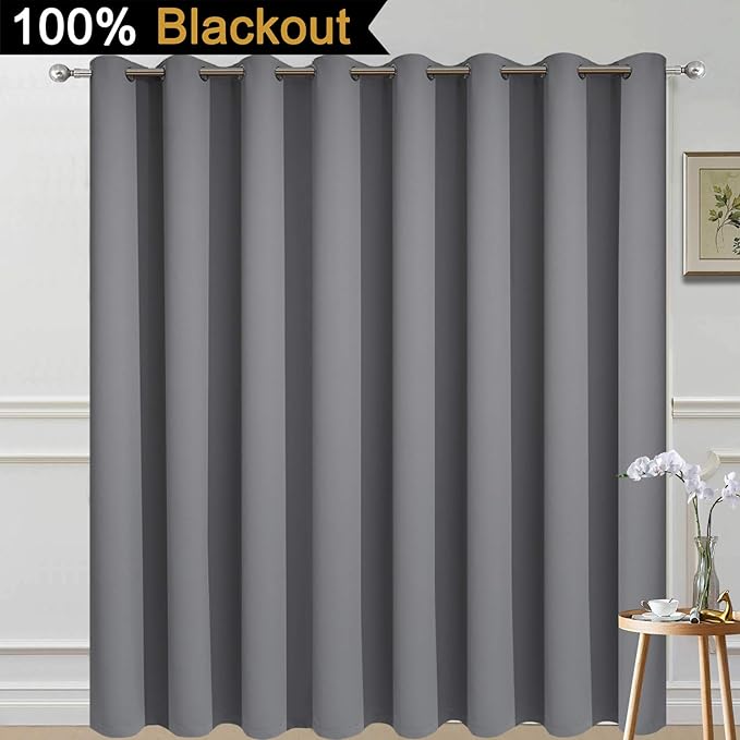 Yakamok Grey 100% Blackout Patio Door Curtain Panels W100 x L96, 1 Panel | - Image 2