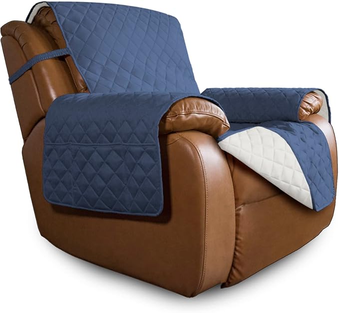 Easy-Going Reversible Couch Cover, Oversized Recliner, Dark Blue/Ivory | by Easy-Going