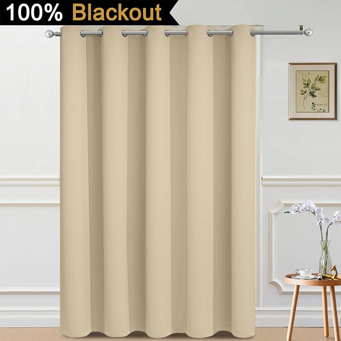 Yakamok Beige 100% Blackout Patio Door Curtain Panels W70 x L84, 1 Panel | - Image 2