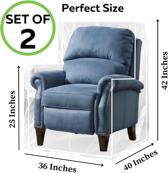 Evelots 2-Pack Clear Vinyl Recliner Covers, Spill-Resistant Protectors | - Image 5