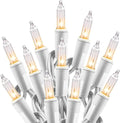 Clear Christmas Lights Set 100 Count 25 Feet Incandescent Bulb Mini String Lights for Indoor Christmas Tree Garland Birthday Wedding Party Festival Decoration, White Wire