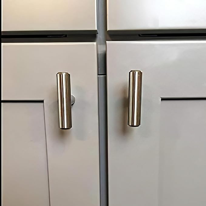 LONTAN Cabinet Knobs Brushed Nickel Bathroom Dresser Knobs - LS201BSS Euro Kitchen Cabinet T Bar Drawer Pulls Round Hardware for Drawer, Single Hole, Pack of 12