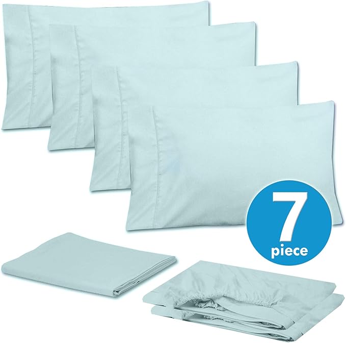 Sweet Home Collection 6 Piece 1500 Supreme Collection Brushed Microfiber Deep Pocket Sheet Set-2 Extra Pillow Cases, Great Value, Split King, Aqua