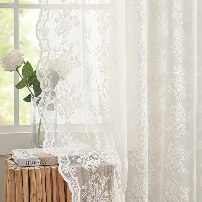 YJ YANJUN Vintage Lace Curtains 108 inches Long 2 Panels Set French Country - Image 3