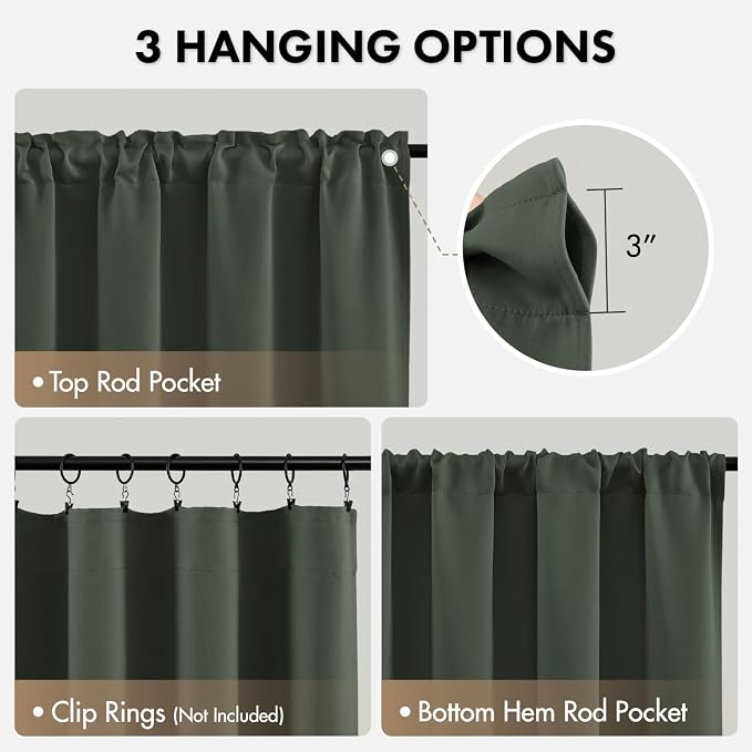 MIULEE Set of 4 Dark Mallard 45 Inch Short Blackout Kitchen Window Curtains | - Image 6