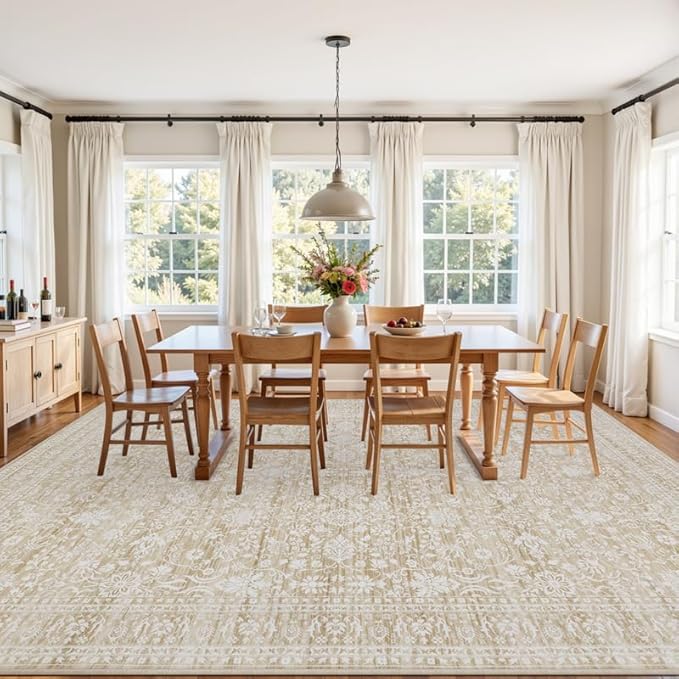 10x14 Area Rugs Living Room: Bedroom Washable Carpet Natural Beige | Large - Image 3