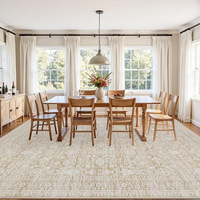 6x9 Area Rugs Living Room: Bedroom Washable Carpet Natural Beige | Large - Image 9