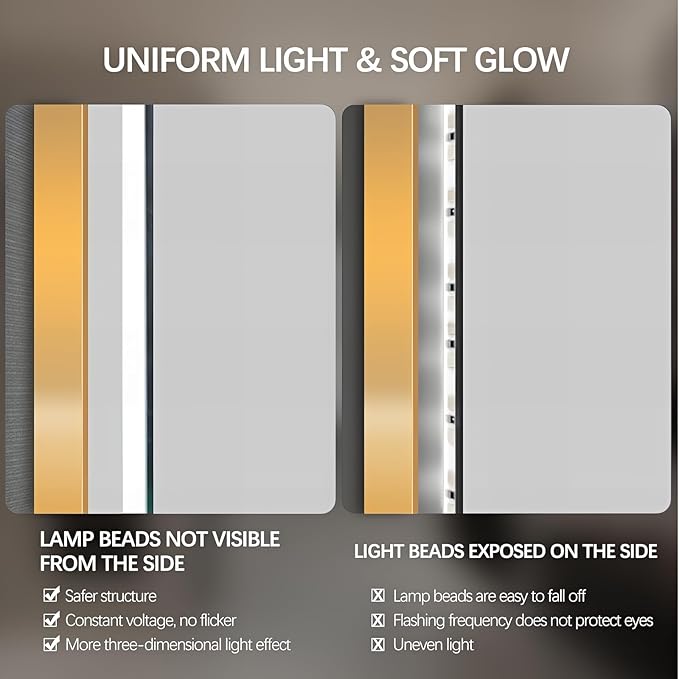 24" Round LED Bathroom Mirror, Wall Mounted Round Backlit Mirror LED Bathroom Vanity Mirror with Light Fog Free Circle Lighted Mirror with Gold Frame, Smart Light up Mirror 3-Color