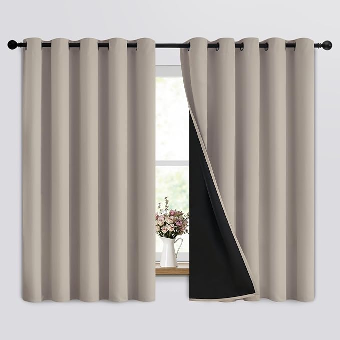 SimpleHome Natural 100% Blackout Curtains Room Darkening Living Room 63L | by SimpleHome