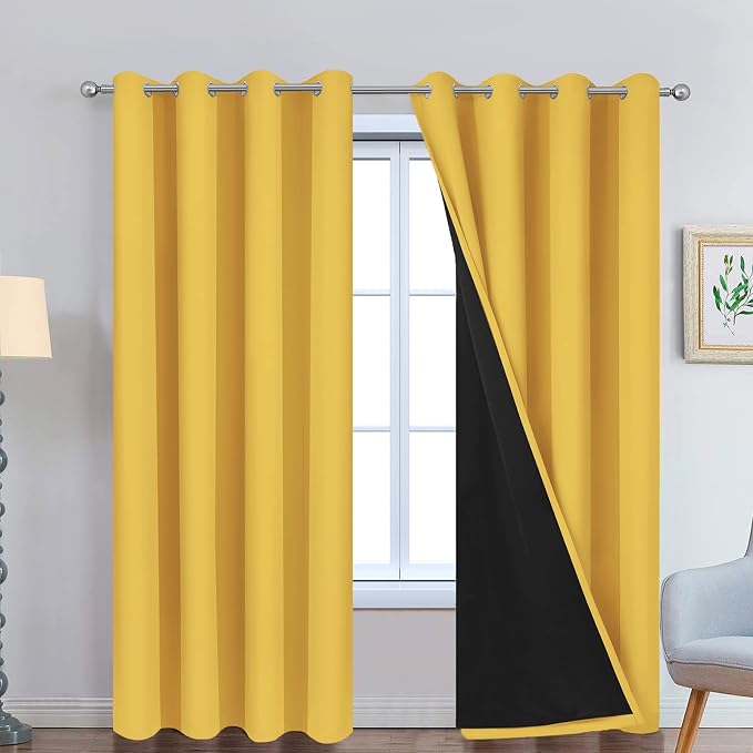 Yakamok Mustard Yellow Blackout Curtains Panels 96 Inches Long, 2 Thick Layers by Yakamok