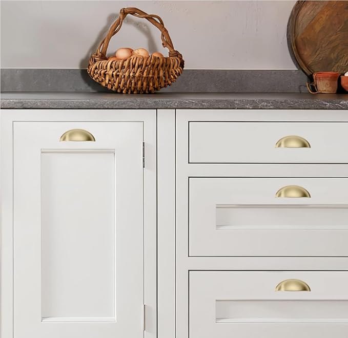 khtumeware 2 Pack 4" Drawer Pulls Brushed Brass Cabinet Cup Pulls Kitchen Hardware Cabinet Handles Drawer Handles Knobs 4 inch Hole Center