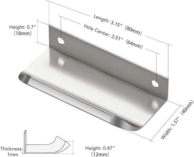 Ravinte Hardware 30 Pack Silver Cabinet Handles, 3.15 Inch (80mm) Finger Edge Pulls, 2-1/2 Inch Hole Center, Finger Pulls for Cabinets