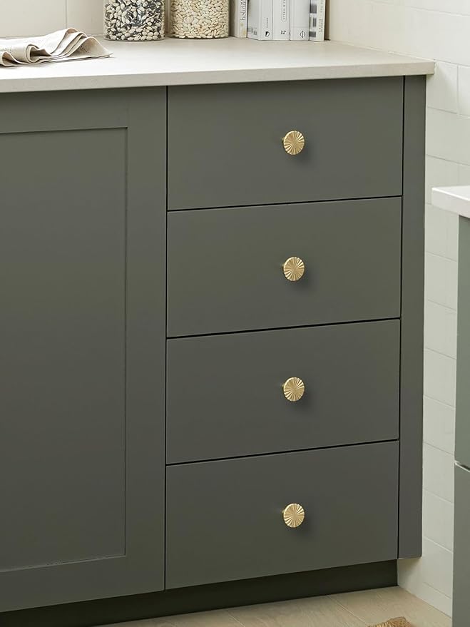 5 Pack Brushed Gold Cabinet Knobs Brass Flat Drawer Pulls Kitchen Cupboard Bathroom Dresser Cabinet Hardware Handles Zinc Alloy