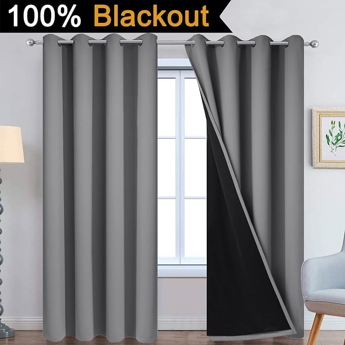 Yakamok Grey 100% Blackout Curtain Panels 84 inches, 2 Panels | Blackout - Image 2