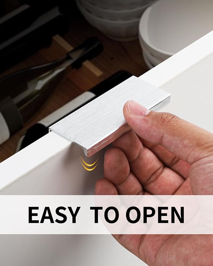 5 Pack 3 inch self Adhesive Cabinet pulls Silvery Finger pulls for cabinets Stick on Handles Concealed Cabinet Handles Edge pulls for Drawer Pull Seam Drawer Flat