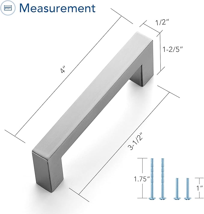 Ravinte 10 Pack Brushed Nickel Kitchen Cabinet Handles 3-1/2 Inch Cabinet Pulls Square Kitchen Hardware for Cabinet Drawer Pulls Drawer Handles Come with Screwdriver