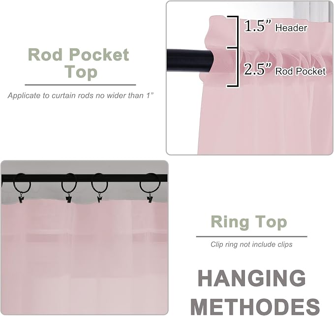 Sheer Curtains 84 Inches Long 2 Panels Set, Sheer Blush Curtains - Image 4