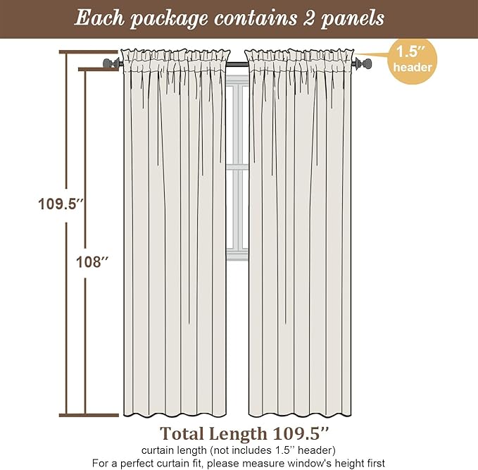 Chyhomenyc Sheer Curtains 108 Inch Length 2 Panels Set - Image 3