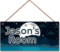 Personalized Starry Sky Sign Funny Moon Themed For Kids Room Boys Bedroom Door Decor,Custom Name Wall Art Decor Decorative Plate for Nursery Little Man Cave