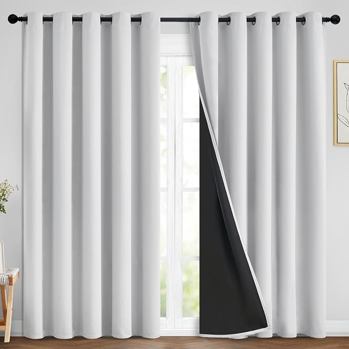 Yakamok Greyish White 100% Blackout Curtains 84 Inches Long, 2 Thick Layers | by Yakamok