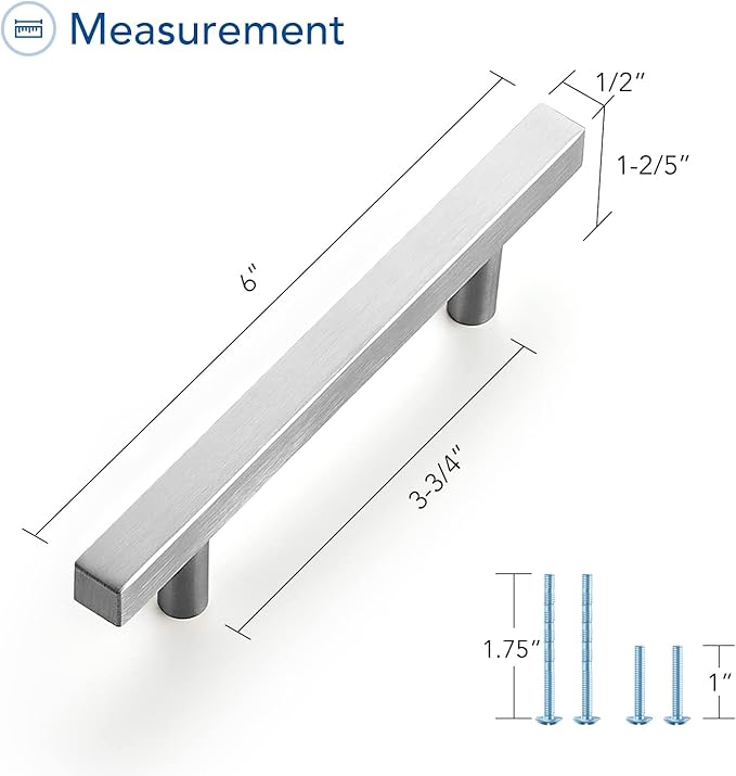 Ravinte Brushed Nickel Cabinet Handles 10 Pack 3-3/4 inch Satin Nickel Square Cabinet Pulls Silver Hardware for Kitchen Cabinets 6 inch Overall Length Stainless Steel Drawer Pulls